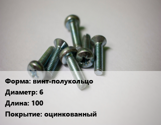 Винт винт-полукольцо 6х100 оцинкованный, с метрической резьбой, цена за 100 шт,цена за 100 шт, кг цена от 938.87 Тг / кг, где купить, условия доставки в Алматы и Алматинской области